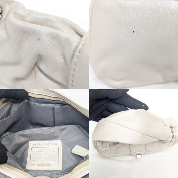 COACH Pleated Cream Leather Shoulder Bag - Picture 9 of 14